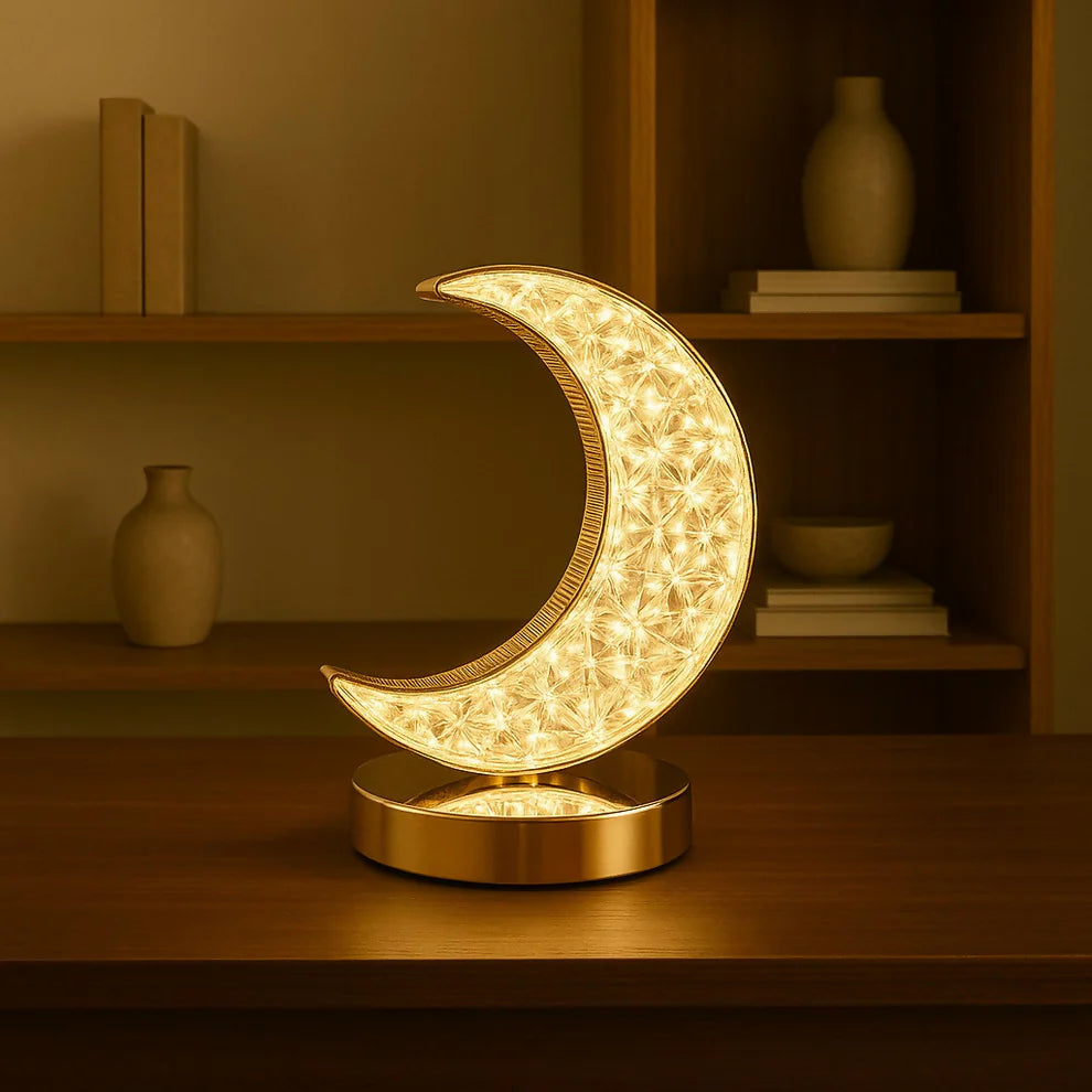Golden Crystal LED Moon Lamp – 3 Color Modes (White, Warm & Natural Light)