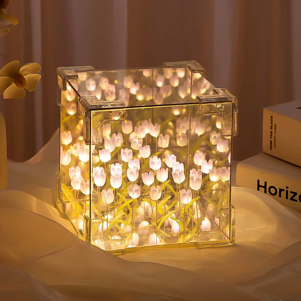Cube Tulip Night Lamp | Led Decorative Nights Lamp (Multicolor & Design / 1 Set)