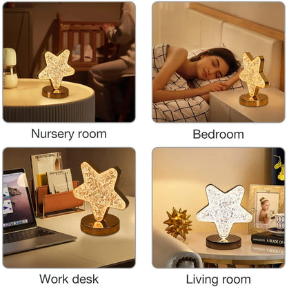 Star Crystal Diamond Touch Lamp – USB Rechargeable, 3-Way Dimmable