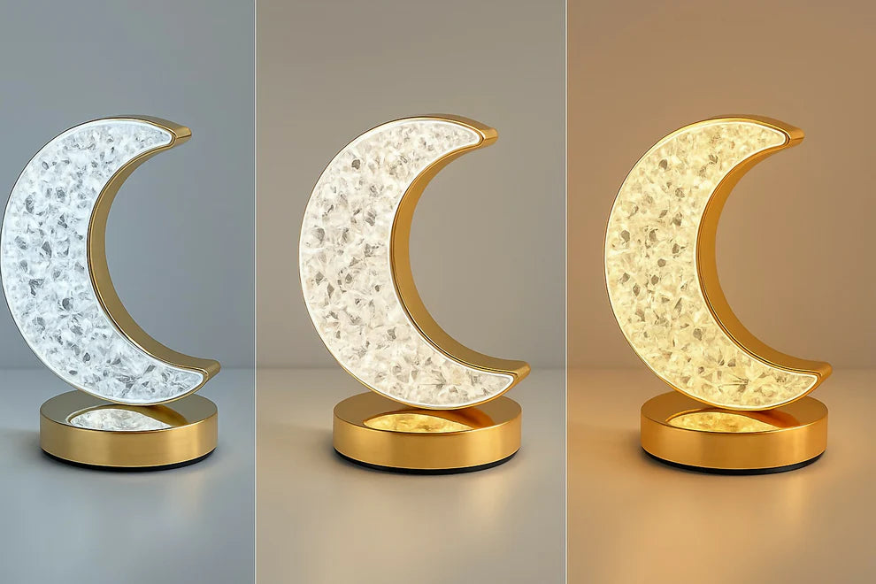 Golden Crystal LED Moon Lamp – 3 Color Modes (White, Warm & Natural Light)