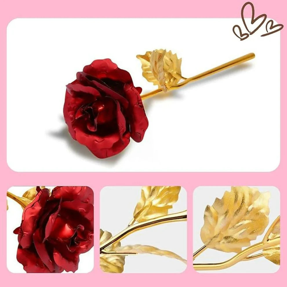 Luxury 24K Gold Plated Artificial Rose Set of 3 | Red & Gold Eternal Roses for Love Gift, Anniversary, Valentine’s Day & Home Décor