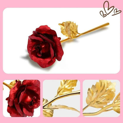 Luxury 24K Gold Plated Artificial Rose Set of 3 | Red & Gold Eternal Roses for Love Gift, Anniversary, Valentine’s Day & Home Décor