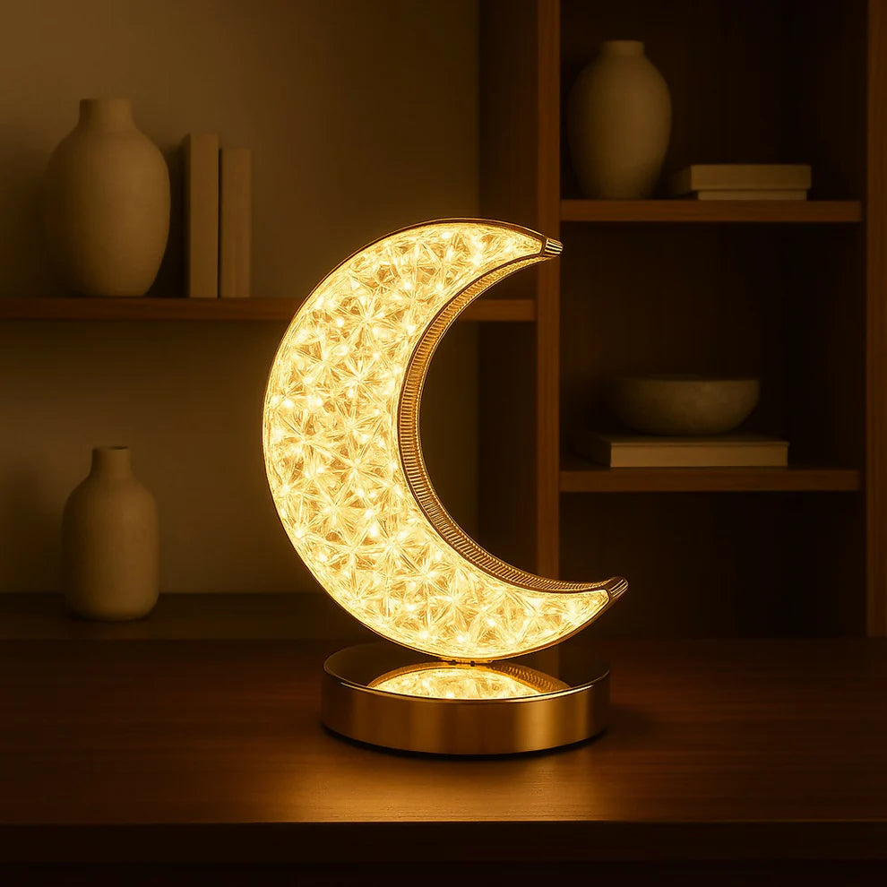 Golden Crystal LED Moon Lamp – 3 Color Modes (White, Warm & Natural Light)