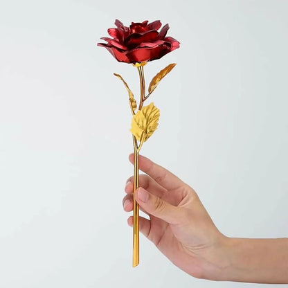 Luxury 24K Gold Plated Artificial Rose Set of 3 | Red & Gold Eternal Roses for Love Gift, Anniversary, Valentine’s Day & Home Décor
