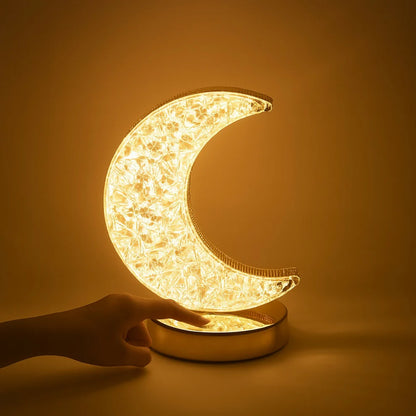 Golden Crystal LED Moon Lamp – 3 Color Modes (White, Warm & Natural Light)