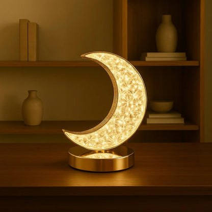 Golden Crystal LED Moon Lamp – 3 Color Modes (White, Warm & Natural Light)